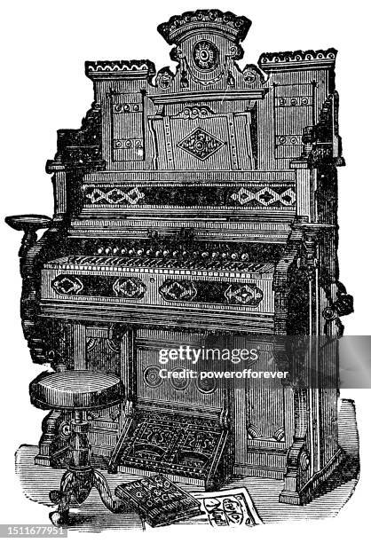 “the london” style number 5000 reed pump organ by daniel f. beatty - 19th century - harmonium stock illustrations