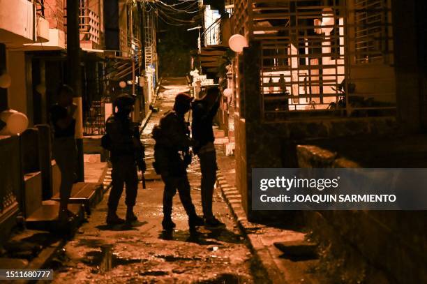 Colombian soldiers patrol the R9 neighborhood in Buenaventura, Valle del Cauca, Colombia, on July 6, 2023. Colombian Defense Minister Iván Velásquez...