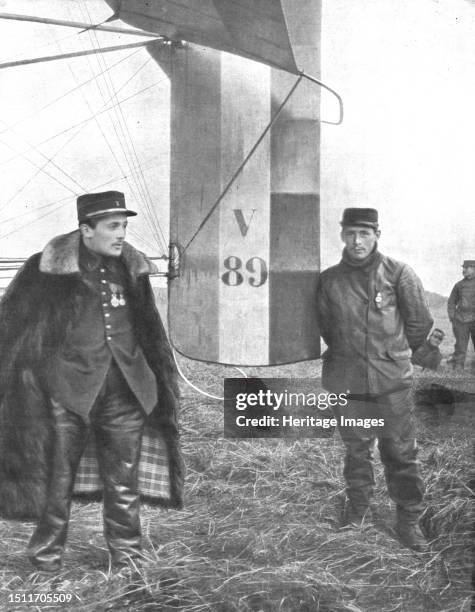 ''Ceux de l'air et ceux de la route; Premieres Prouesses Aeriennes; Le sergent aviateur Frantz et le soldat mecanicien Guenault, qui, le 5 octobre...