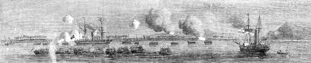 The Persian Expedition - 64th Regiment and Bombay Rifles, the "Bombay" Steamer aground, Gun-boats, the "Sir Jamsetjee Jejeebhoy", Hallilah Hill,...