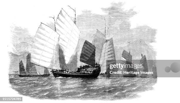 The War in China - Fleet of Chinese Pirates Preparing to Attack, 1857. 'One of the greatest evils the merchants' commerce of the China Seas has to...