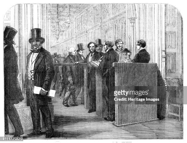 The Division Lobby, House of Commons: Taking the Votes, 1857. '...the recording of the votes of members of the House decides every question of policy...