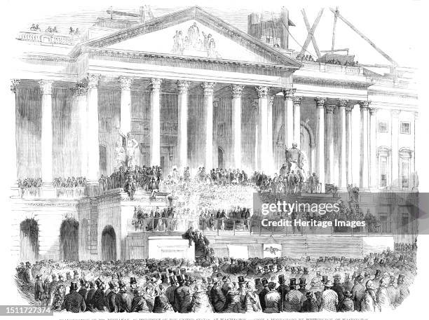 Inauguration of Mr. Buchanan, as President of the United States, at Washington - from a photograph by Whitchurch, 1857. View of '...the ceremony in...