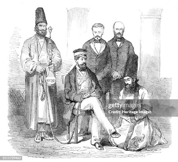 Sketches in the Persian Gulf - the Hon. Mr. Murray and his suite - from a photograph, 1857. Engraving after a photograph by 'Major H. Ban, Paymaster...