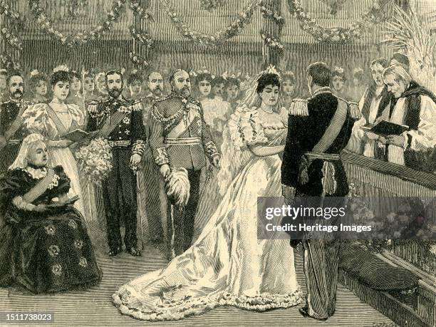 Marriage of the Princess Maud of Wales', circa 1900. 'The marriage of Princess Maud of Wales to her [first] cousin, Prince Charles of Denmark [later...