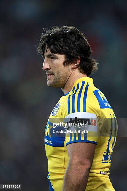 Nathan Hindmarsh of the Eels looks on during the round 26 NRL match between the Parramatta Eels and the St George Illawarra Dragons at ANZ Stadium on...