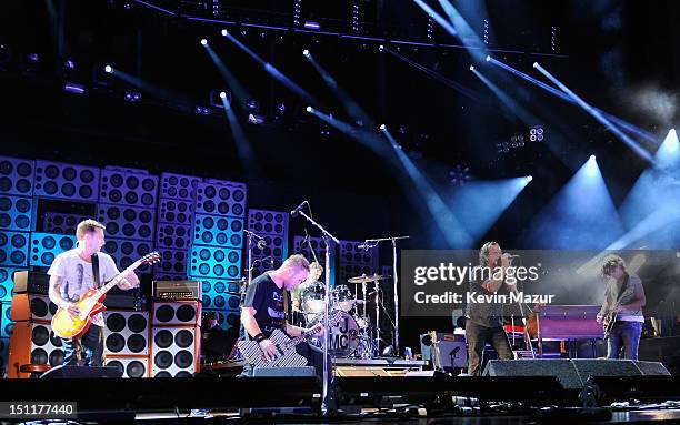 Pearl Jam perform during Budweiser Made In America Festival Benefiting The United Way - Day 2 at Benjamin Franklin Parkway on September 2, 2012 in...