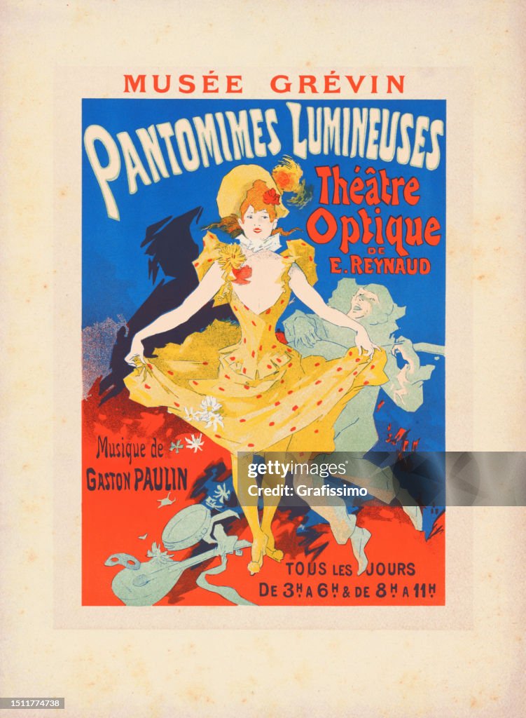 Art nouveau billboard woman at film theatre 1895