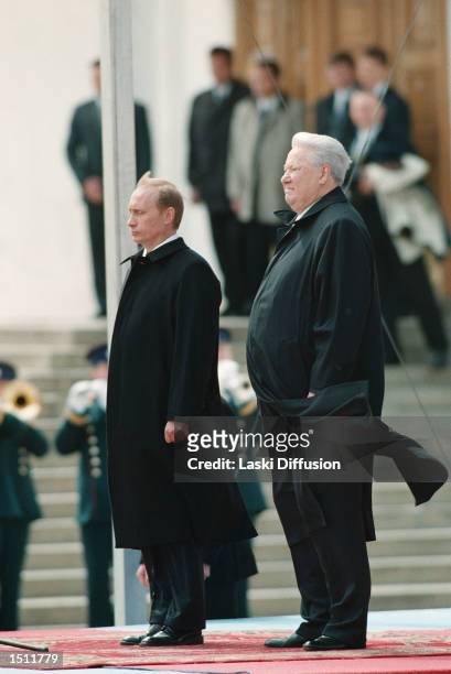 Russian President Vladimir Putin, left, and former President Boris Yeltsin attend an inauguration ceremony for Putin, May 7, 2000 in the Kremlin in...