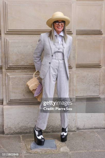 Diane Keaton attends the Thom Browne Haute Couture Fall/Winter 2023/2024 show as part of Paris Fashion Week at Palais Garnier on July 03, 2023 in...
