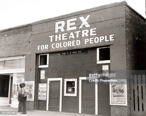 Photograph of "Rex Theatre for Colored People" in Leland, Mississippi, circa November 1939, taken by Marion Post Wolcott, a noted American...