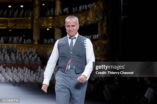 Designer Thom Browne walks the runway at the end of the Thom Browne Haute Couture Fall/Winter 2023/2024 show as part of Paris Fashion Week on July...