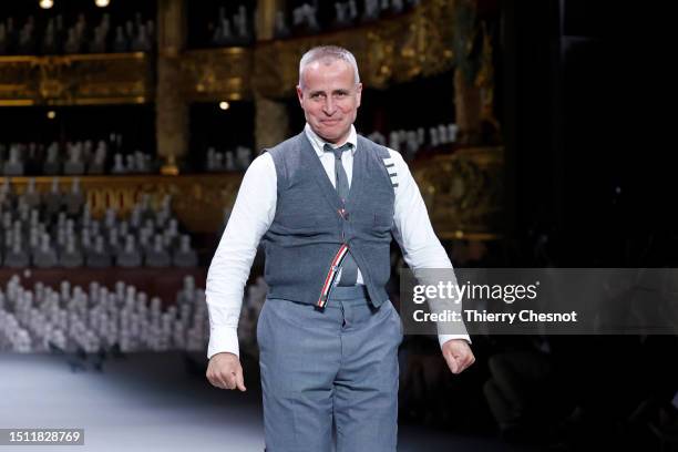 Designer Thom Browne walks the runway at the end of the Thom Browne Haute Couture Fall/Winter 2023/2024 show as part of Paris Fashion Week on July...