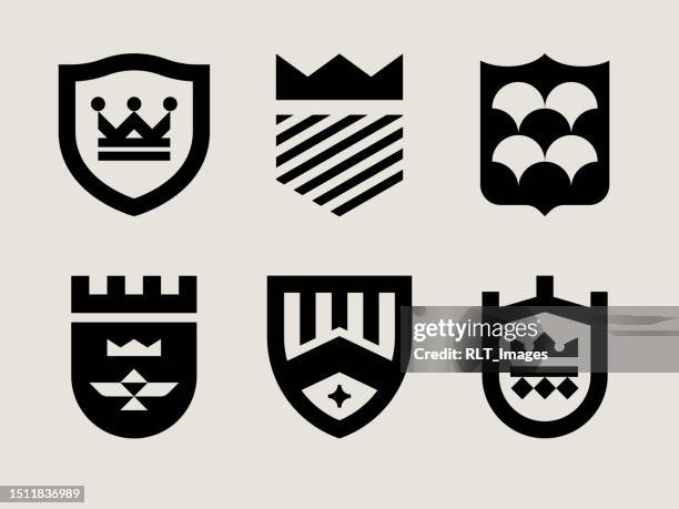 moderne wappen-ikonen aus der mitte des jahrhunderts - coat of arms stock-grafiken, -clipart, -cartoons und -symbole