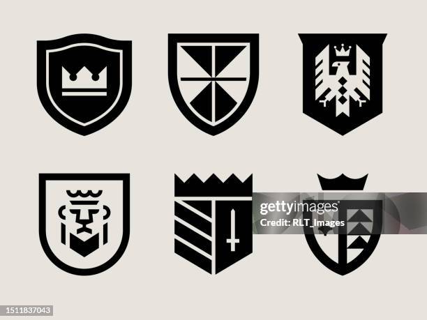 mid-century modern crest icons - sword stock illustrations