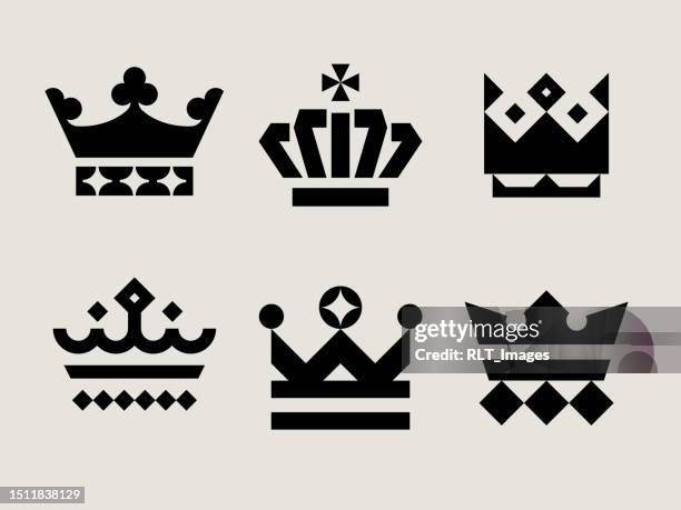 mid-century modern crown icons - royalty logo stock illustrations