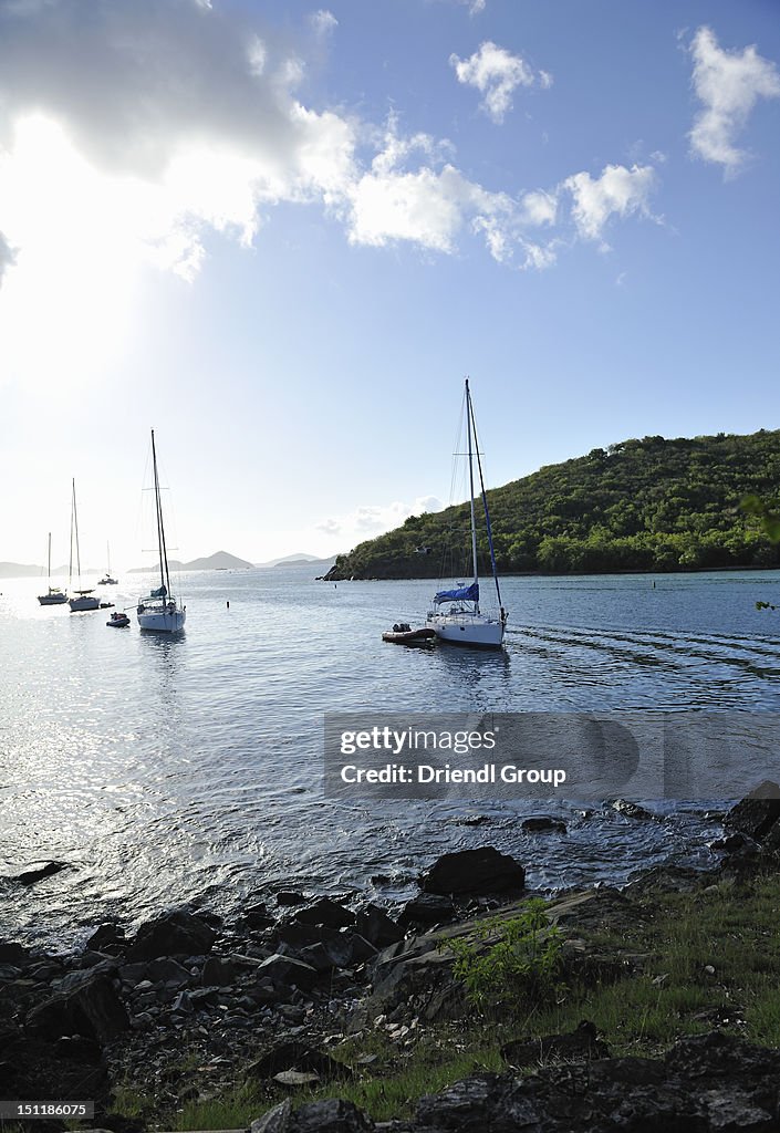 Sailboats in Cruz Bay Harbor.