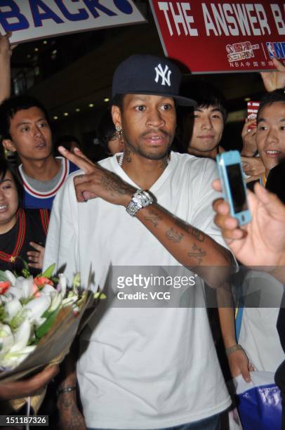 American professional basketball player Allen Iverson arrives at the airport on September 2, 2012 in Shanghai, China.