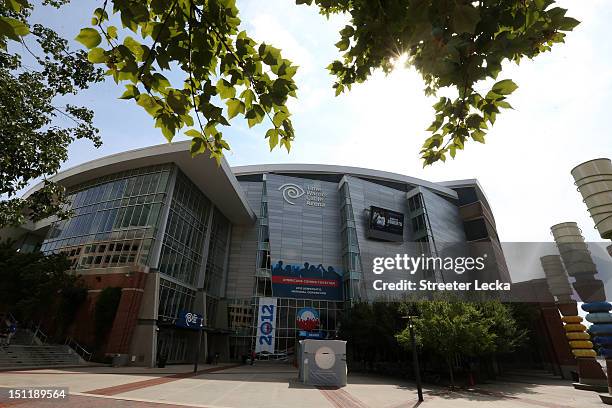 An exterior view of the Time Warner Cable Arena during preparations for the Democratic National Convention on September 3, 2012 in Charlotte, North...