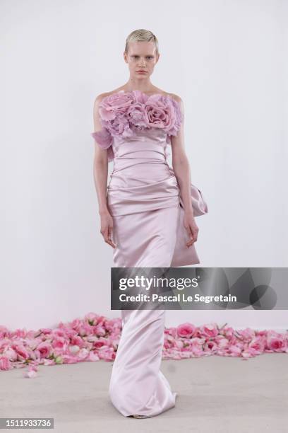 Model walks the runway during the Giambattista Valli Haute Couture Fall/Winter 2023/2024 show as part of Paris Fashion Week on July 03, 2023 in...