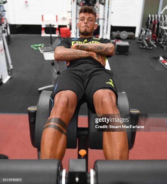 Ben White of Arsenal during a training session at London Colney on July 03, 2023 in St Albans, England.