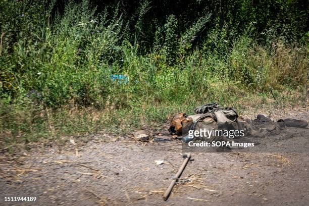 The body of a dead Russian soldier seen at the side of the road in the village of Storozheve. Ukraine has continued its counter-offensive in the east...
