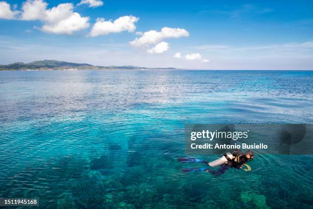 marine biologist in surface over cordelia banks. - biologist stock pictures, royalty-free photos & images