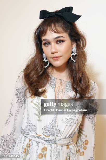 Araya Alberta Hargate attends the Giambattista Valli Haute Couture Fall/Winter 2023/2024 show as part of Paris Fashion Week on July 03, 2023 in...