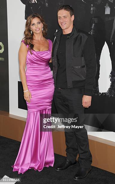 Charisma Carpenter and Ryan Lochte arrive at "The Expendables 2" Los Angeles premiere at Grauman's Chinese Theatre on August 15, 2012 in Hollywood,...