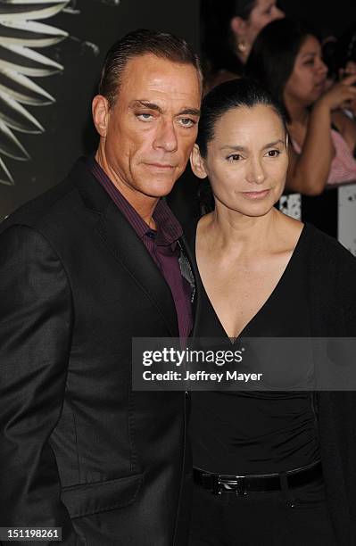 Jean-Claude Van Damme and Gladys Portugues arrive at "The Expendables 2" Los Angeles premiere at Grauman's Chinese Theatre on August 15, 2012 in...