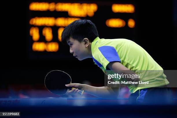 Qian Yang of China waits to return a serve by Natalia Partyka of Poland in the final of the women's Singles Table Tennis - Class 10 on day 5 of the...