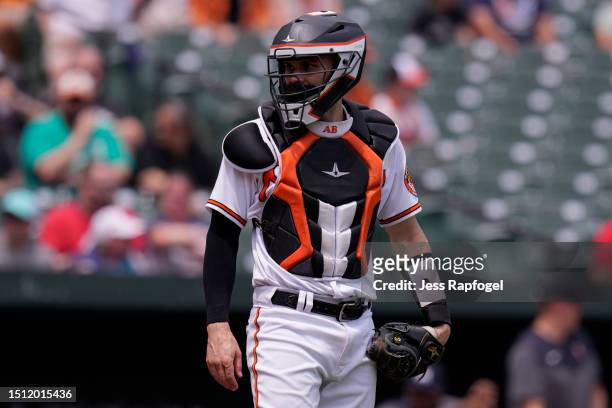 Anthony Bemboom of the Baltimore Orioles looks to the dugout during the first inning against the Minnesota Twins at Oriole Park at Camden Yards on...