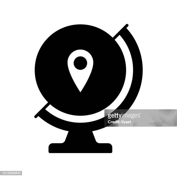 geolocation black line & fill vector icon - set of globe web icons and vector logos stock illustrations