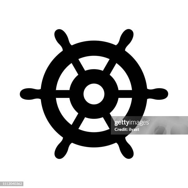 sailing black line & fill vector icon - boat steering wheel stock illustrations