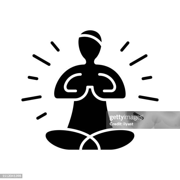 meditation black line & fill vector icon - mindfulness 幅插畫檔、美工圖案、卡通及圖標