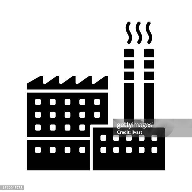 industrial factory black line & fill vector icon - filling stock illustrations