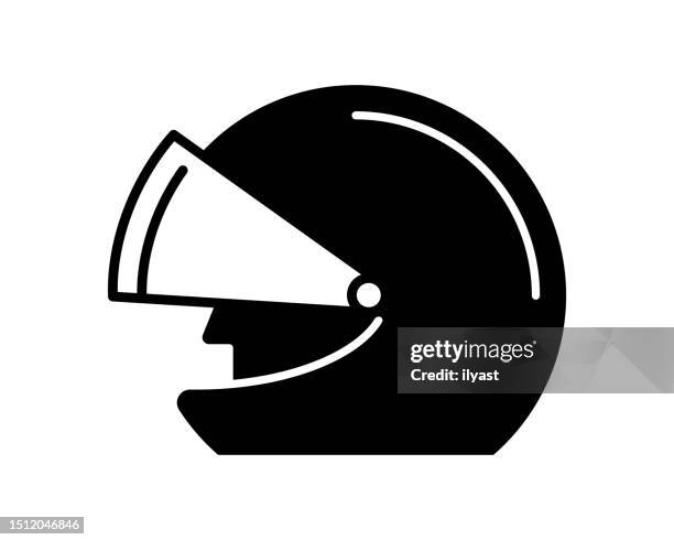 motorcycle helmet black line & fill vector icon - motorcycle helmet stock illustrations