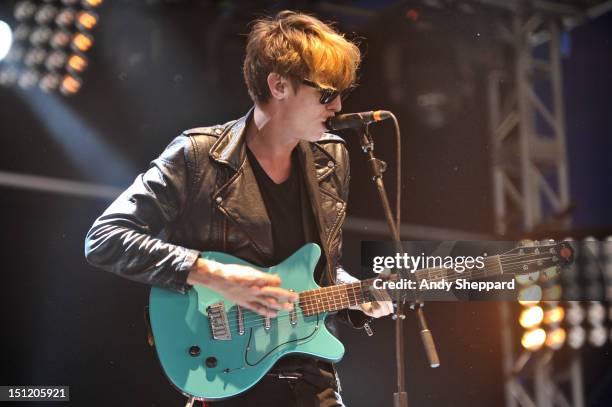Jordan Gatesmith of the band Howler performs on stage during Reading Festival 2012 at Richfield Avenue on August 26, 2012 in Reading, United Kingdom.