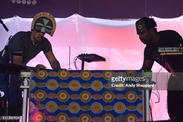 And Sampha of SBTRKT Live perform on stage during Reading Festival 2012 at Richfield Avenue on August 26, 2012 in Reading, United Kingdom.