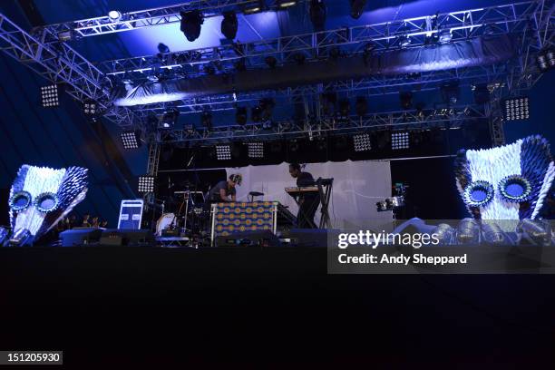 And Sampha of SBTRKT Live perform on stage during Reading Festival 2012 at Richfield Avenue on August 26, 2012 in Reading, United Kingdom.
