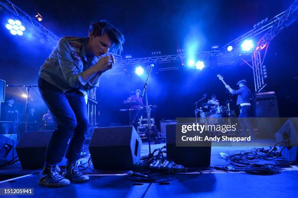 Will Daunt of the band Zulu Winter performs on stage during Reading Festival 2012 at Richfield Avenue on August 26, 2012 in Reading, United Kingdom.