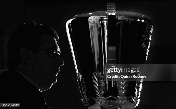 Chief Executive Officer Andrew Demetriou speaks to the media during the AFL Premiership Cup handover at the Melbourne Cricket Ground on September 4,...