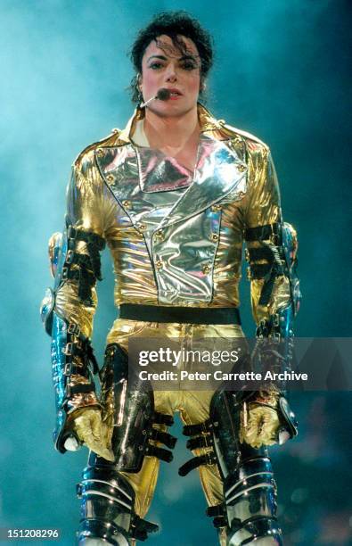 American singer songwriter Michael Jackson performs live on stage at the Sydney Cricket Ground during his 'HIStory' world concert tour on November...