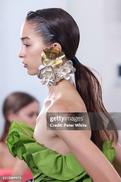 Model, fashion detail, walks the runway during the Giambattista Valli Haute Couture Fall/Winter 2023/2024 show as part of Paris Fashion Week on July...