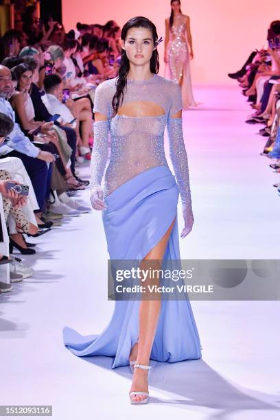 Model walks the runway during the Georges Hobeika Haute Couture Fall/Winter 2023-2024 fashion show as part of the Paris Haute Couture Fashion Week on...