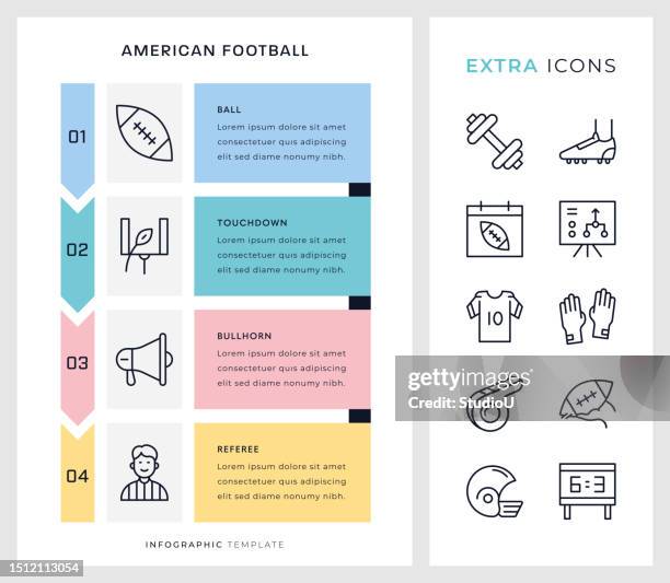 american football infographic template and line icons. - sports jersey template stock illustrations