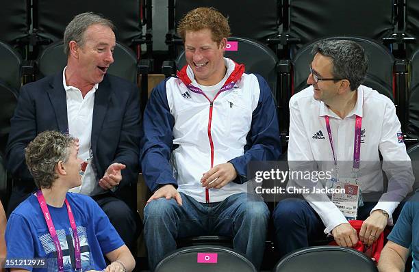 Prince Harry and British Paralympic Association chief executive Tim Hollingsworth attend the Goalball on day 6 of the London 2012 Paralympic Games at...