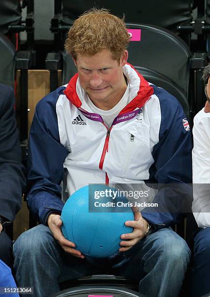 Prince Harry attends the Goalball on day 6 of the London 2012 Paralympic Games at The Copper Box on September 4, 2012 in London, England.