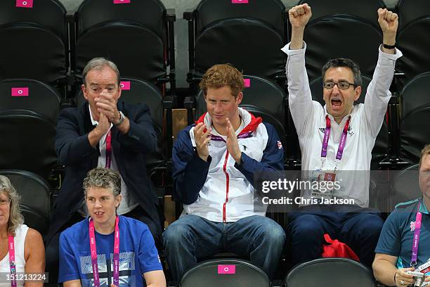 Prince Harry and British Paralympic Association chief executive Tim Hollingsworth attend the Goalball on day 6 of the London 2012 Paralympic Games at...