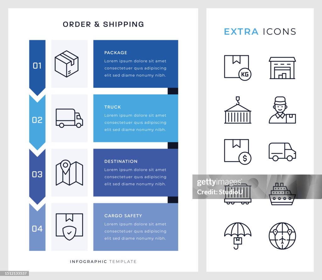 Order and Shipping Infographic Template And Line Icons.